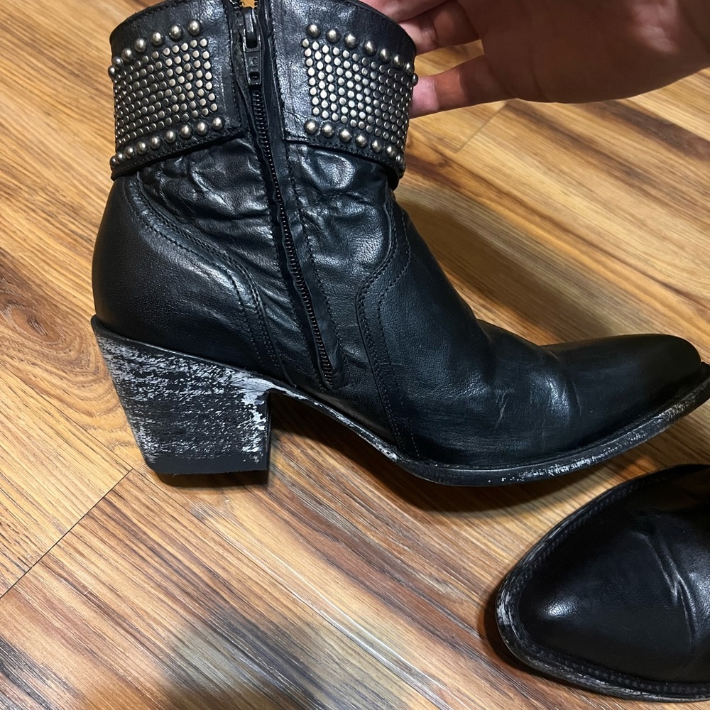 Old Gringo Mini Belinda Stud Cowboy Western Heeled Black Leather Bootie Boots - Picture 5 of 8
